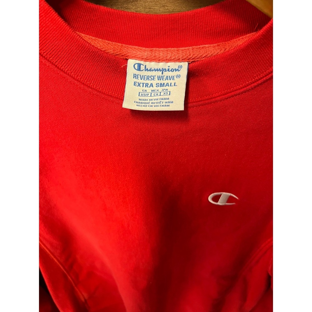Champion Reverse Weave Sweatshirt Red Crewneck Embroidered Logo XS - Picture 3 of 6